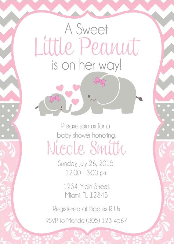 Elephant Baby Shower Invitations for Girls Baby Shower Invitation Baby Elephant themed by