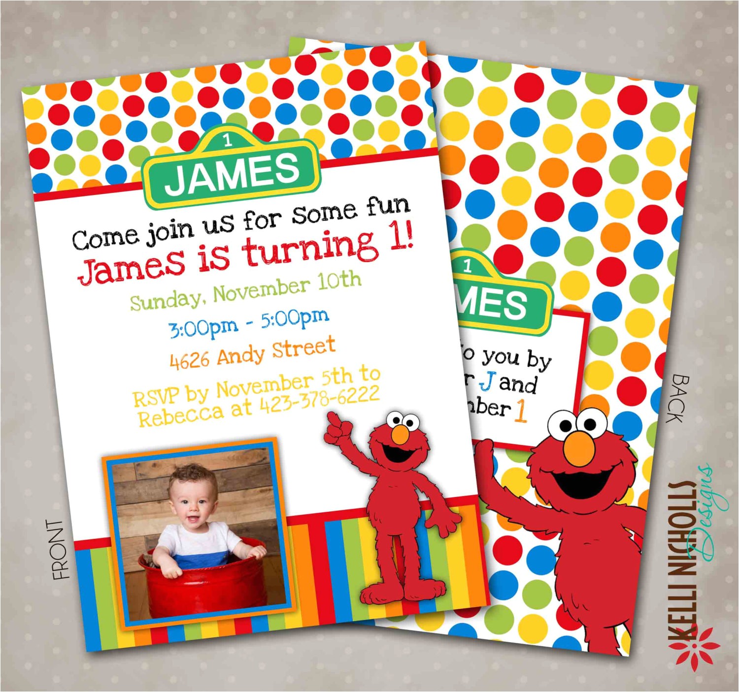 Elmo Customized Birthday Invitations Custom Elmo Birthday Party Invitation by Kellinichollsdesigns
