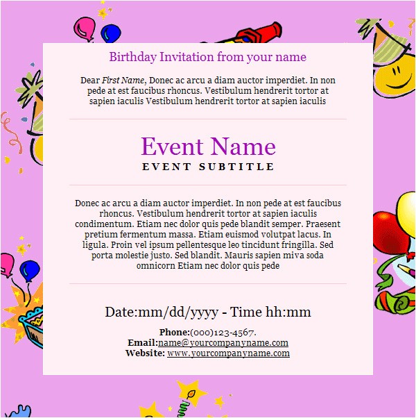 Email Birthday Invitations Templates Birthday Invitation Email Template 27 Free Psd Eps