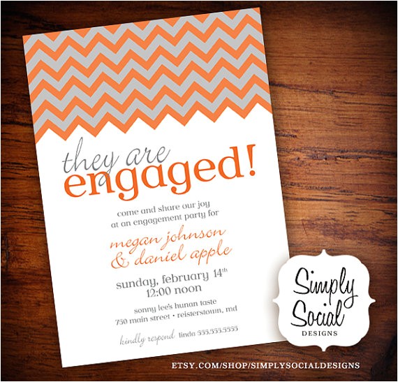 Engagement Party Invitations Etsy Items Similar to Chevron Engagement Party Invitation Grey