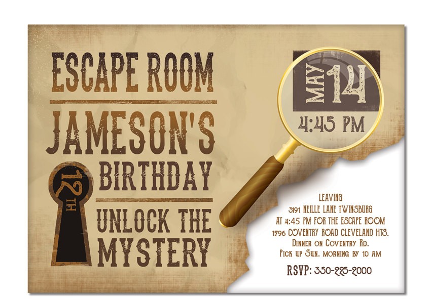 Escape Room Party Invitation Free Escape Room Invite Boys or Girls Birthday Invitation Gold