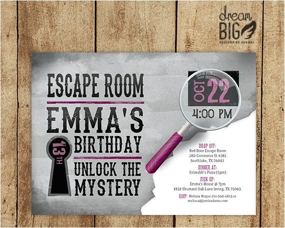 Escape Room Party Invitation Printable Escape Room Invite Gray Girls or Boys Birthday Pink Escape Room Party Invitation Printable Escape Room Invite Gray Girls or Boys Birthday Pink