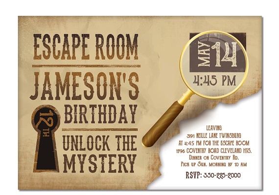 Escape Room Party Invitation Template Free Escape Room Invite Boys or Girls Birthday Invitation Gold