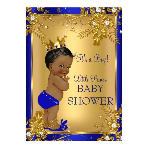 Ethnic Baby Shower Invitations Boy Ethnic Prince Boy Baby Shower Gold Blue Floral 5×7 Paper