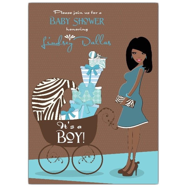 Ethnic Baby Shower Invitations Boy Hot Mama Blue African American Baby Shower Invitations