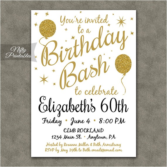 Etsy 60th Birthday Invitations 60th Birthday Invitations Printable 60 White Gold Glitter