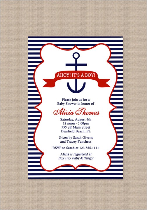 Etsy Nautical Baby Shower Invitations Nautical Baby Shower Invitation In Red and Blue by Honeyprint
