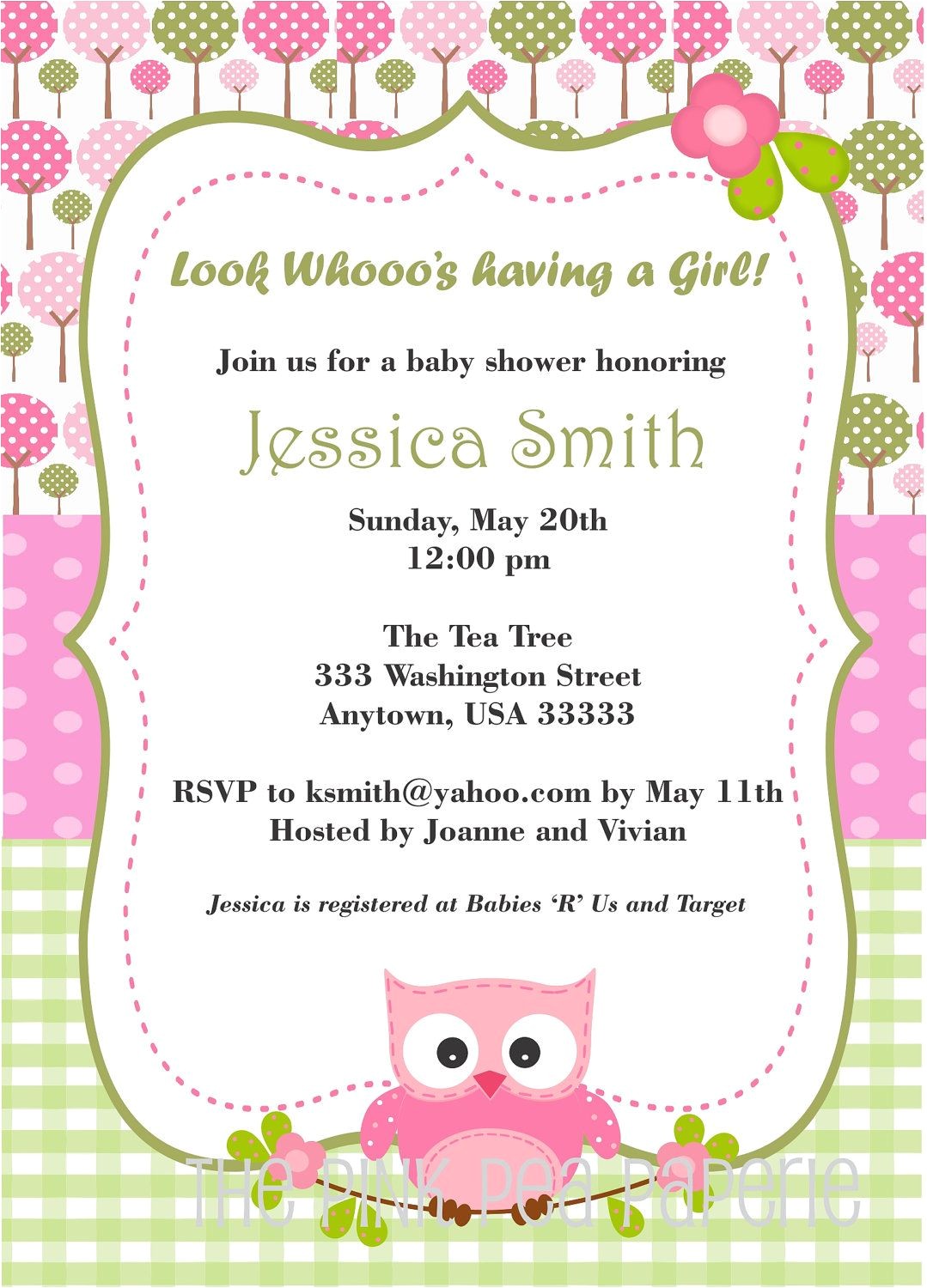 Etsy Owl Baby Shower Invitations Owl Baby Shower Invitation with Pink and Green Digital
