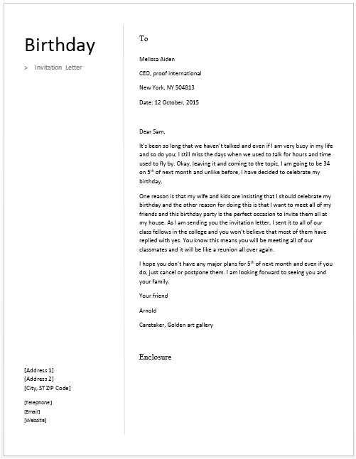 Example Of An Invitation Letter for A Birthday Party Sample Invitation Letter to Friend for A Birthday Party