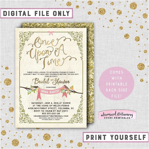 Fairy Tale Bridal Shower Invitations Bridal Shower Invitation " Ce Upon A Time" Printable