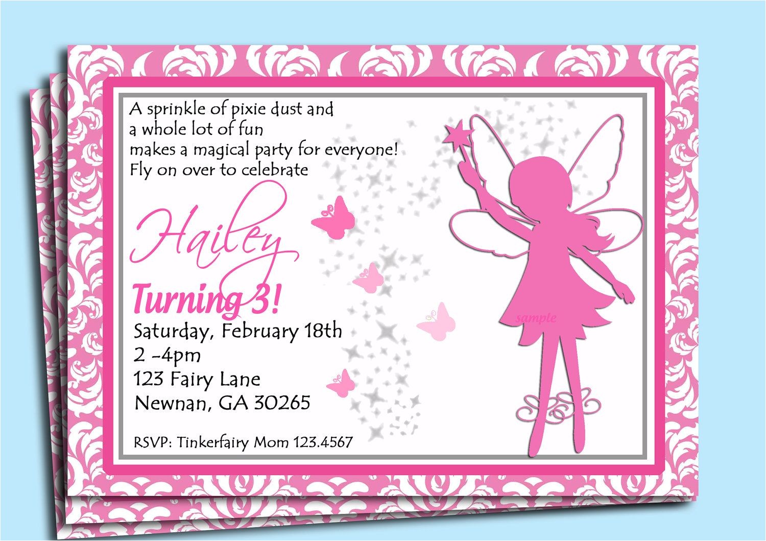 Fairy themed Birthday Invitation Wording Fairy Invitation Printable Fairy Dust Damask Collection