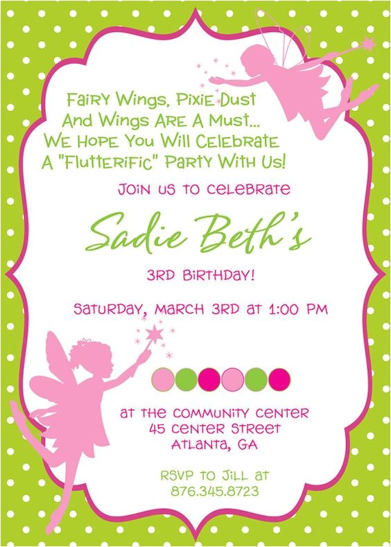 Fairy themed Birthday Invitation Wording Fairy Princess Birthday Party Invitation Birthday Party