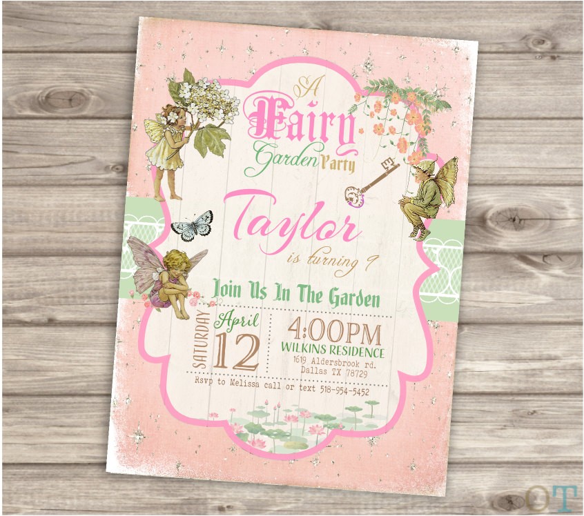 Fairytale themed Birthday Invitations Fairy Woodland Invitations Shabby Chic theme Party Girl Rustic