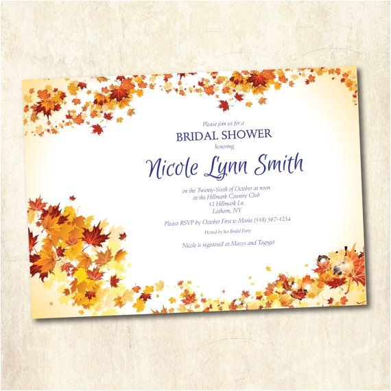 Fall themed Bridal Shower Invitations Bridal Shower Invitation Autumn Fall theme Shower