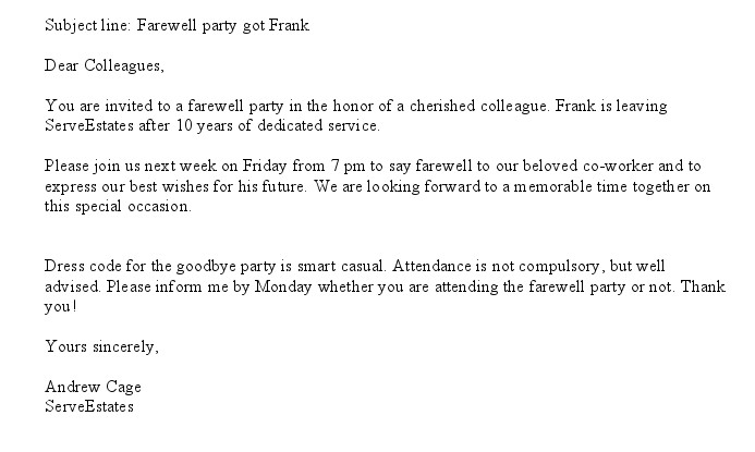 Farewell Party Invite Email Farewell Party Invitation Email