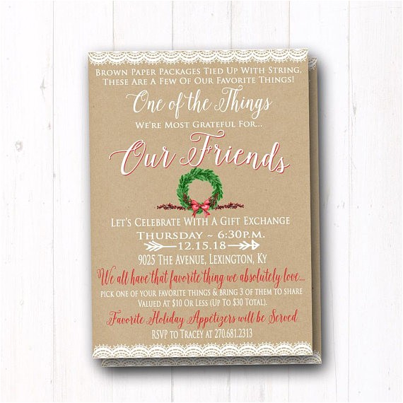 Favorite Things Party Invitation Wording Favorite Things Invite Rustic Christmas Gift Exchange Favorite Things Party Invitation Wording Favorite Things Invite Rustic Christmas Gift Exchange