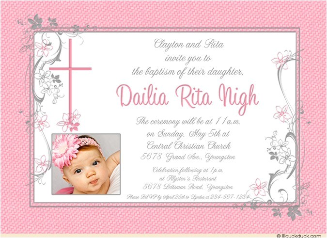 Fill In Baptism Invitations Delicate Pink Cross Baptism Invitation Gray Little