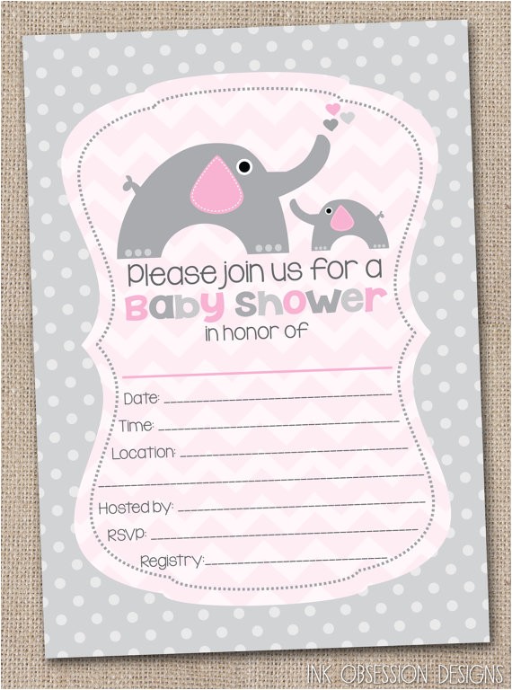 Fill In the Blank Baby Shower Invitations Fill In the Blank Pink Girls Elephant Baby Shower
