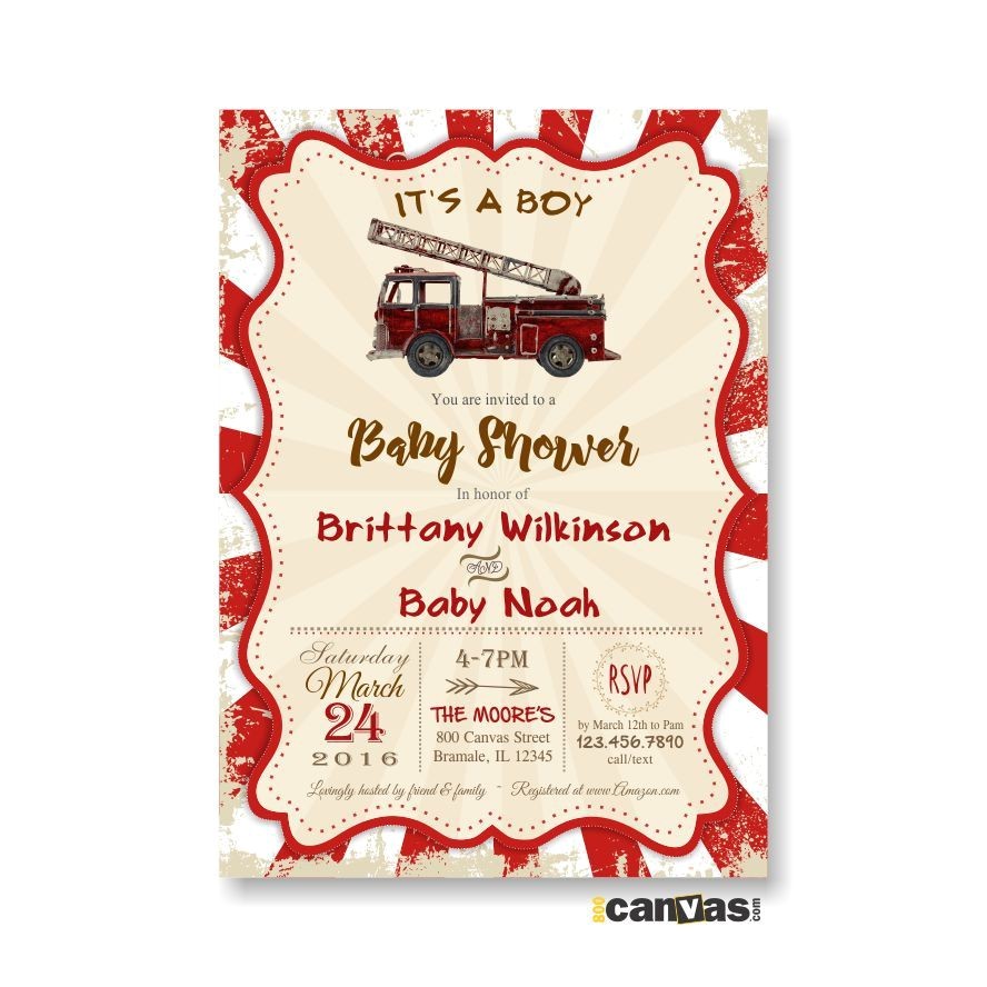 Firefighter themed Baby Shower Invitations Fire Truck Baby Shower Invitation Rustic Vintage Baby Boy
