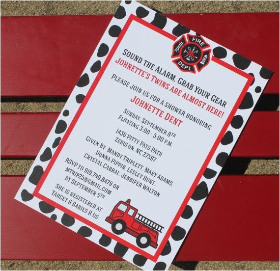 Firefighter themed Baby Shower Invitations Fire Truck themed Baby Shower Invitation