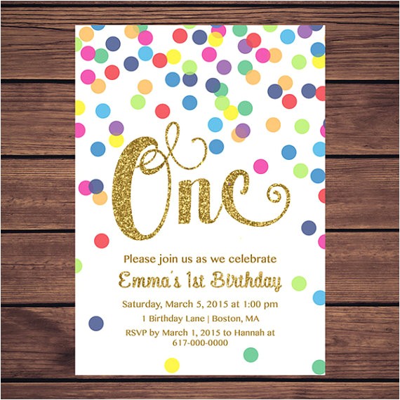 First Birthday Invitation Email Rainbow Gold 1st Birthday Invitation Girl Any Age Rainbow