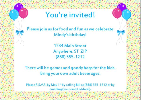 First Birthday Invitation Letter format Sample Birthday Invitation Templates
