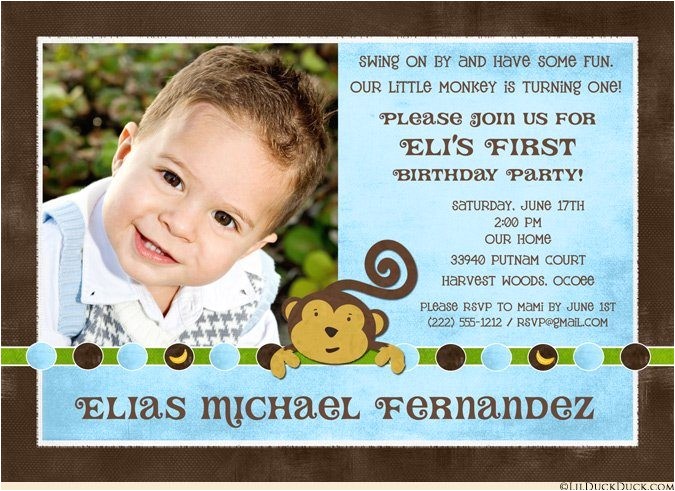First Birthday Invitations Boy Wording Monkey Boy Birthday Party Invitation 1st Banana Dots