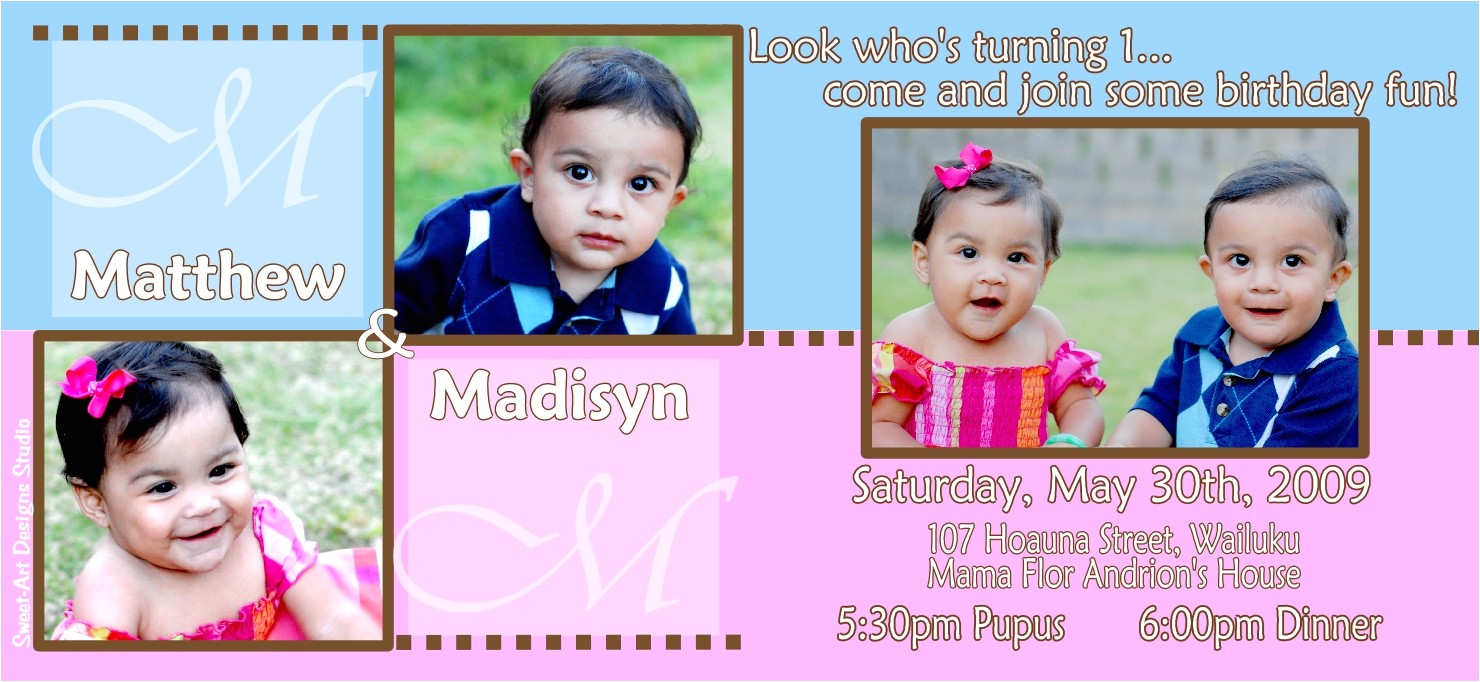 First Birthday Invitations for Twins Twins First Birthday Invitations Template