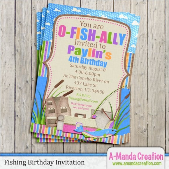 Fish themed Birthday Party Invitations A Manda Creation Fishing themed Party Invitation