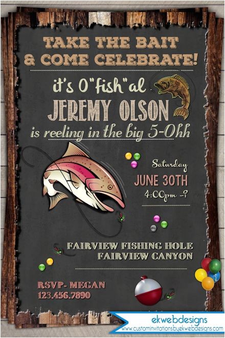 Fish themed Birthday Party Invitations Fishing Birthday Invitation Invite 30th 40th 50th 60th