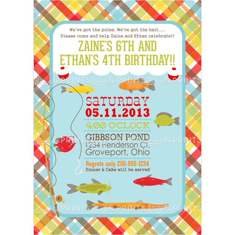 Fish themed Birthday Party Invitations Fishing Printable Birthday Party Invite Dimple Prints Shop