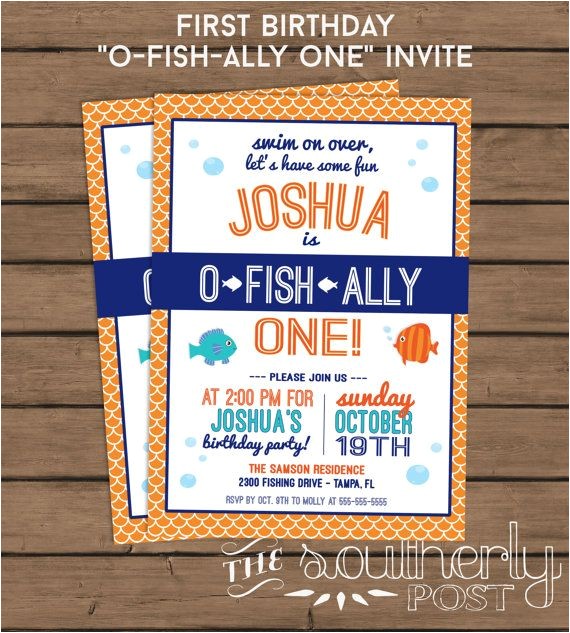 Fish themed Birthday Party Invitations Quot O Fish Ally Quot One Birthday Party Invitation Fish theme
