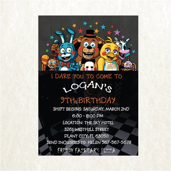 Five Nights at Freddy S Birthday Invitations Five Nights at Freddy S Invitation Five Nights by