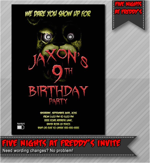 Five Nights at Freddy S Birthday Invitations Five Nights at Freddy S Invitation Freddy Fazzbear