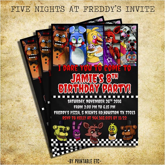 Five Nights at Freddy S Birthday Invitations Printable Free Five Nights at Freddy S Invitation Fnaf Invitation
