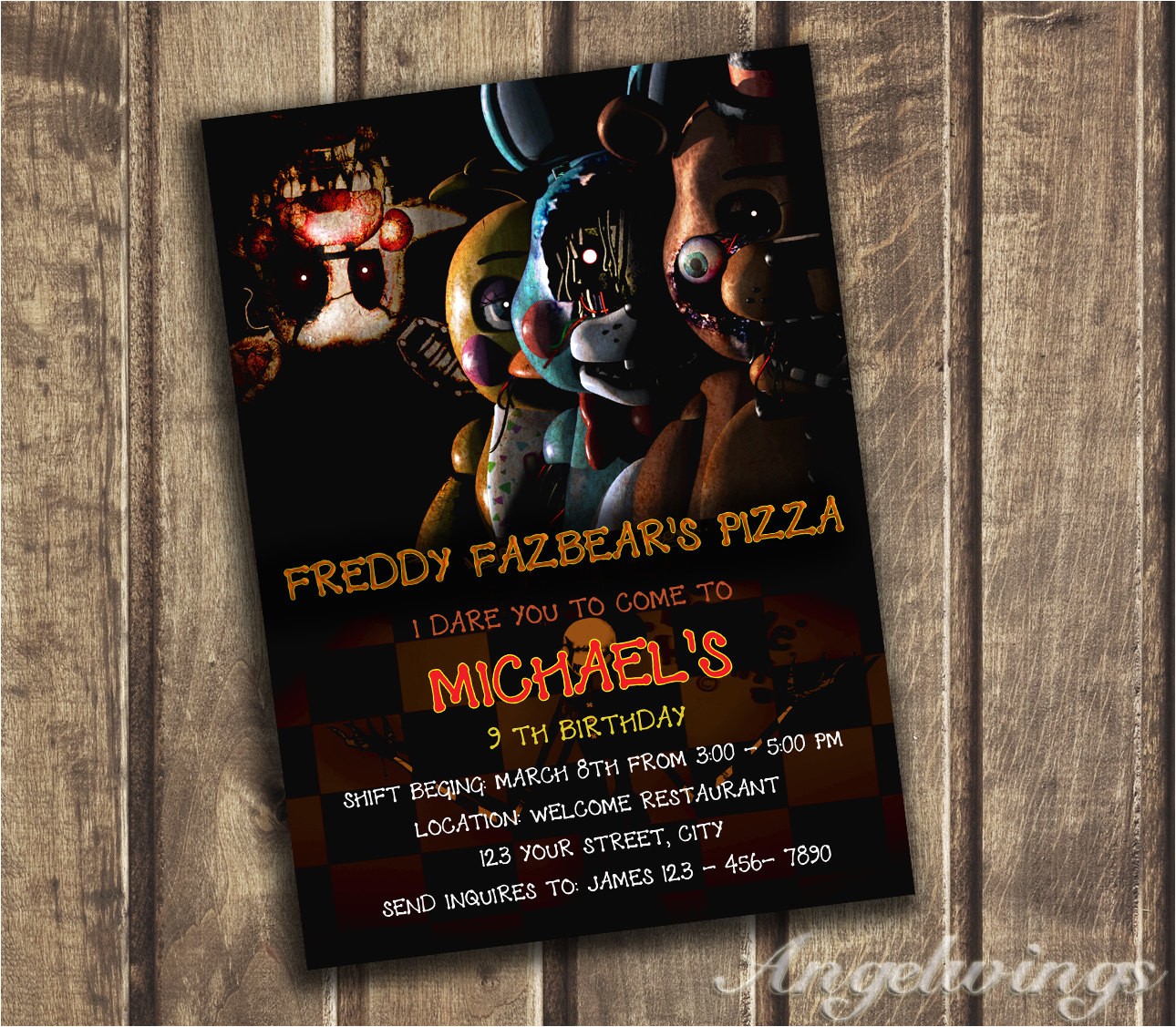 Five Nights at Freddy S Birthday Party Invitations Five Nights at Freddy 39 S Invitation Five Nights by