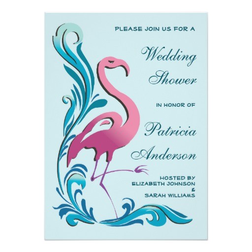 Flamingo Bridal Shower Invitations Pink Flamingo Teal Swirls Wedding Bridal Shower 5×7 Paper