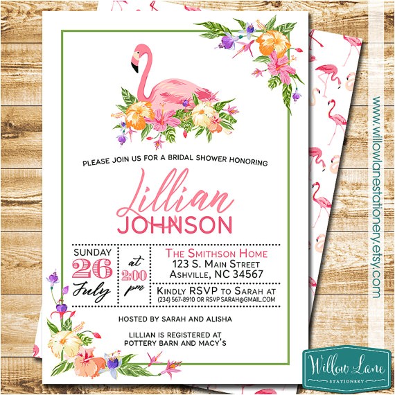 Flamingo Bridal Shower Invitations Tropical Flamingo Bridal Shower Invitation island Flowers