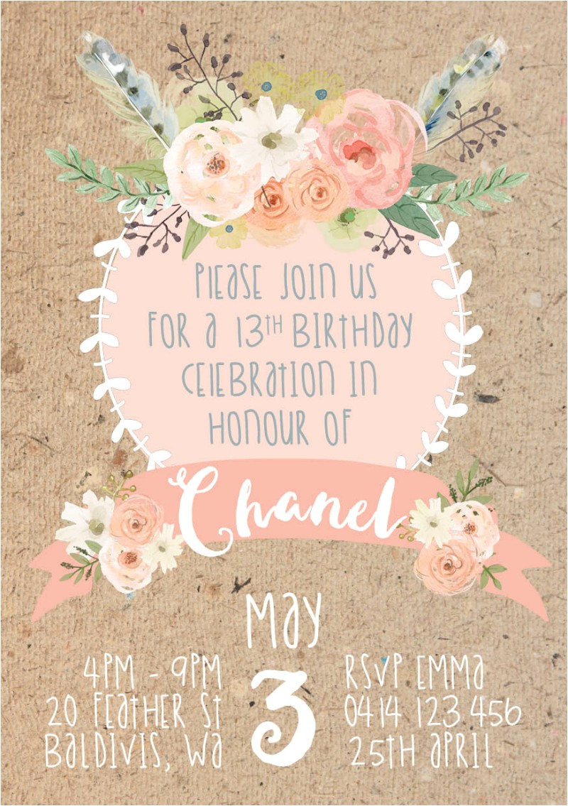 Flower themed Birthday Party Invitation Wording Boho themed 13th Birthday Party Oh It S Perfect