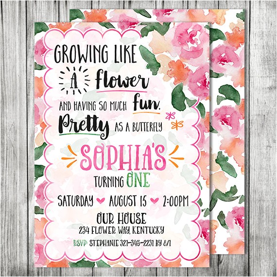 Flower themed Birthday Party Invitation Wording butterfly Flower Garden Birthday Party Invite Garden Party