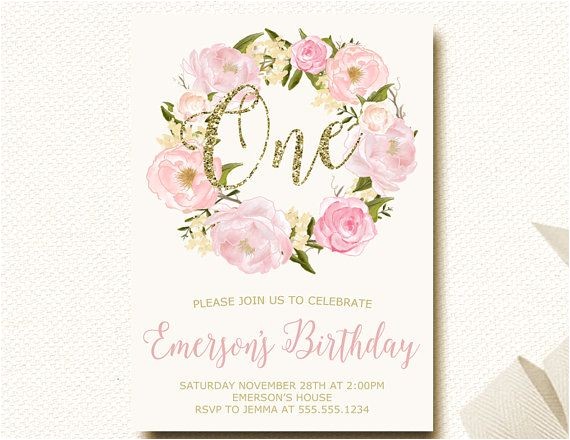 Flower themed Birthday Party Invitation Wording Flower First Birthday Invitation Boho Pink and by