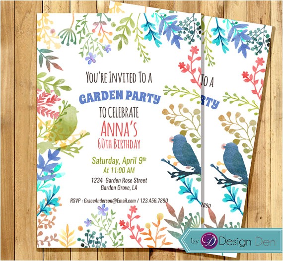 Flower themed Birthday Party Invitation Wording Garden Party Invitation Birthday Invitation for Woman Water