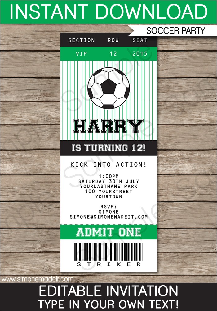 Football Birthday Party Invitation Templates Free soccer Party Ticket Invitations Template