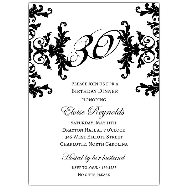 Formal 30th Birthday Invitation Wording Black and White Decorative Framed 30th Birthday