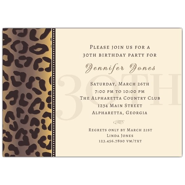 Formal 30th Birthday Invitation Wording Cheetah 30th Birthday Invitations Paperstyle