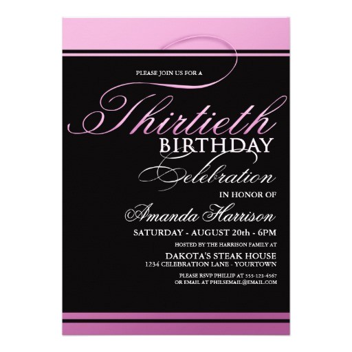 Formal 30th Birthday Invitation Wording Pink formal 30th Birthday Invitations 5 Quot X 7 Quot Invitation