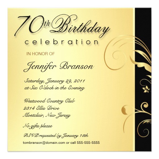 Formal 70th Birthday Invitation Wording 70th Birthday Party Elegant Gold Floral Invites 5 25