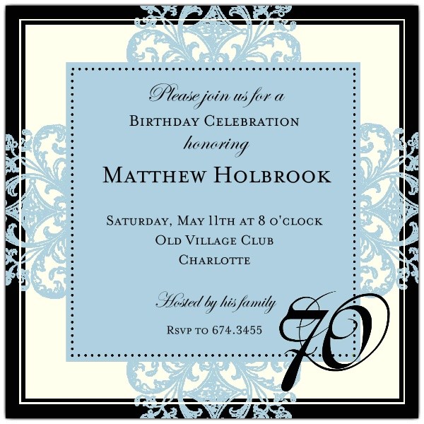 Free 70th Birthday Invitation Wording Decorative Square Border Blue 70th Birthday Invitations Free 70th Birthday Invitation Wording Decorative Square Border Blue 70th Birthday Invitations