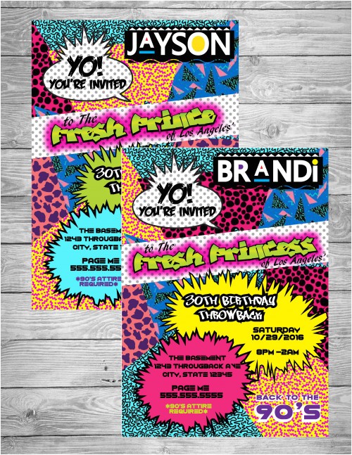 Free 90s Party Invitation Template 90 S theme Fresh Prince Princess Hip Hop Digital