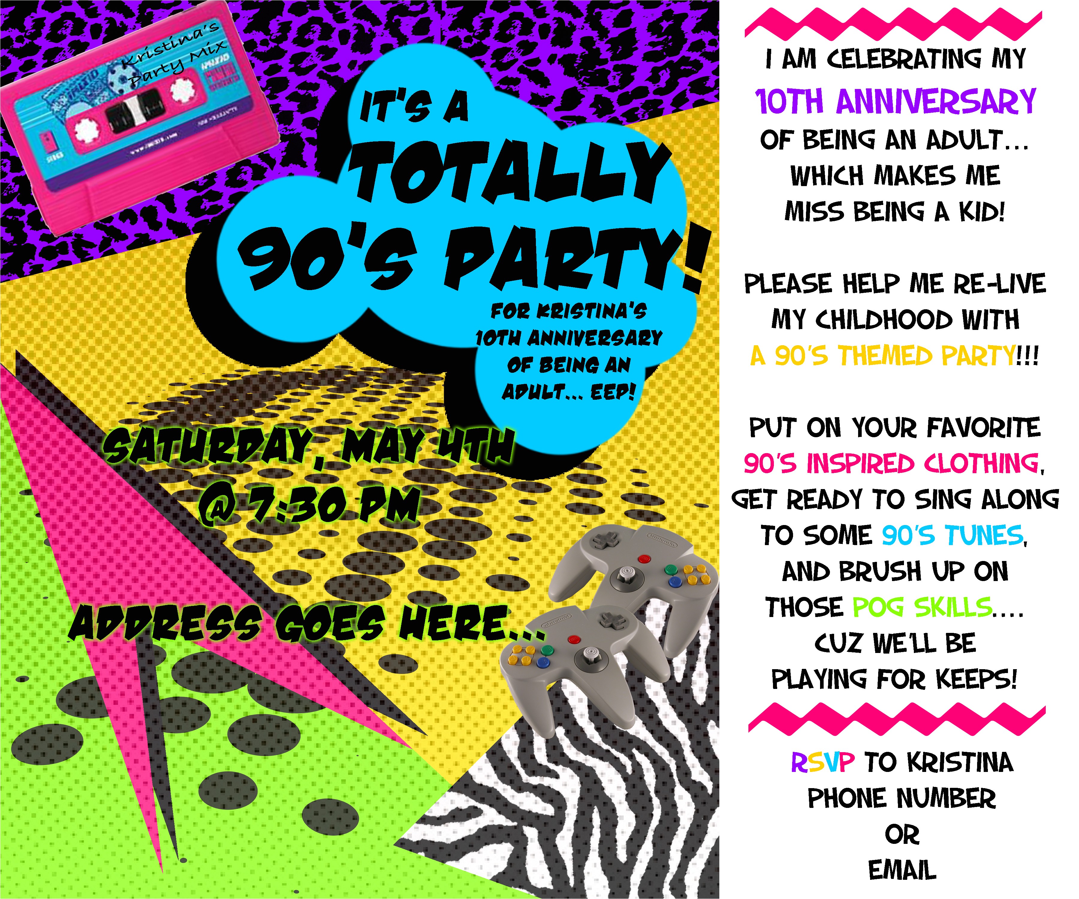 Free 90s Party Invitation Template themed Parties… the 90’s